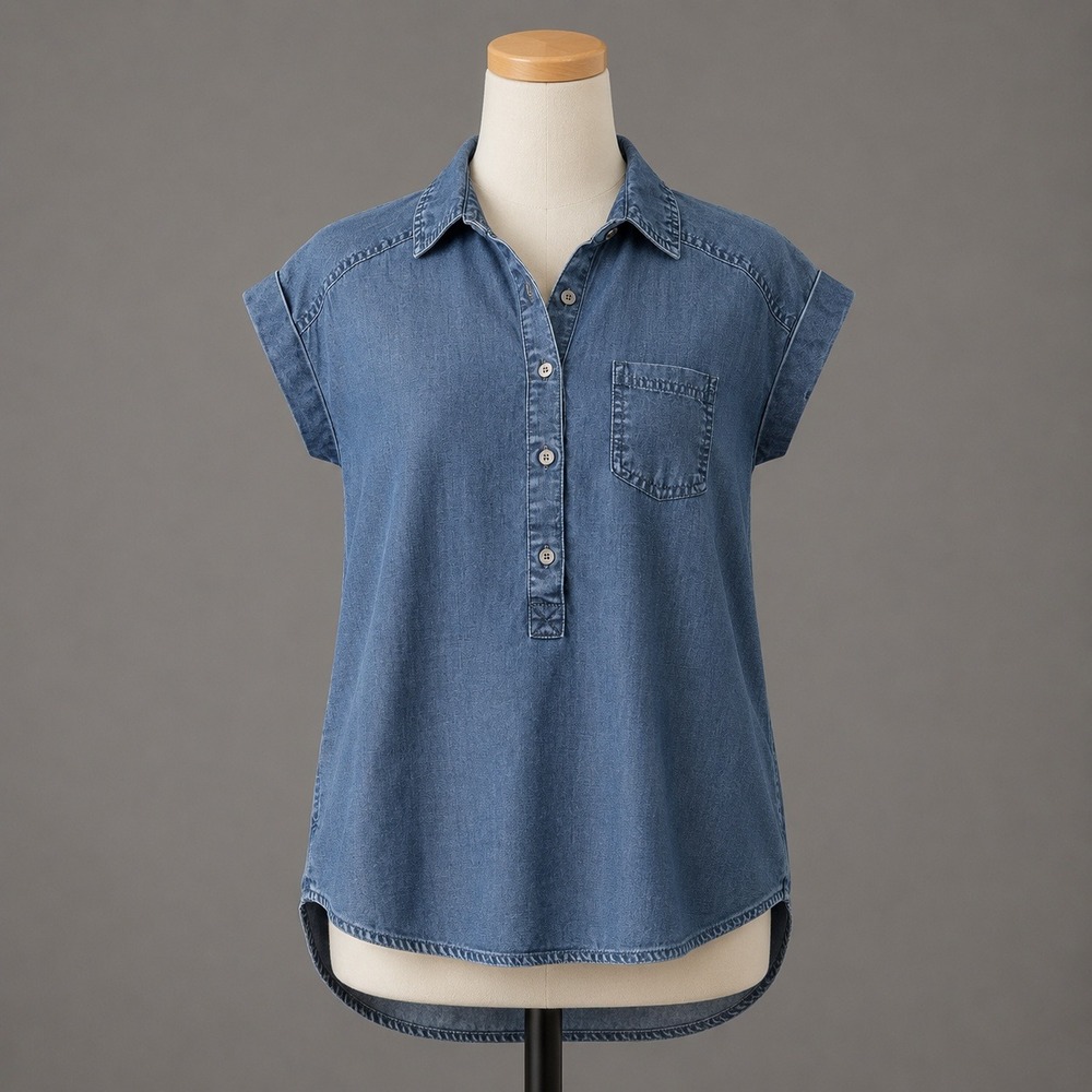 Prana Blue Chambray Button down Shirt XS Tencel Hiking Casual Minimalist